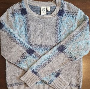 VINTAGE! Blue and Gray Patterned Women's Sweater